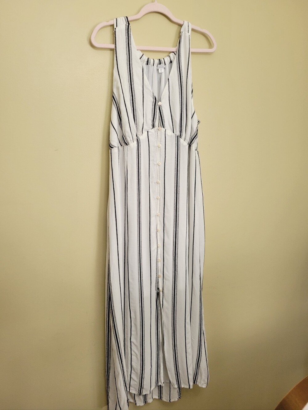 Venus x LASCANA Embroidered Stripe Button Down Maxi Dress White Black XL Great